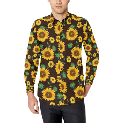 Sunflower Pattern Print Design SF01 Men's Long Sleeve Shirt