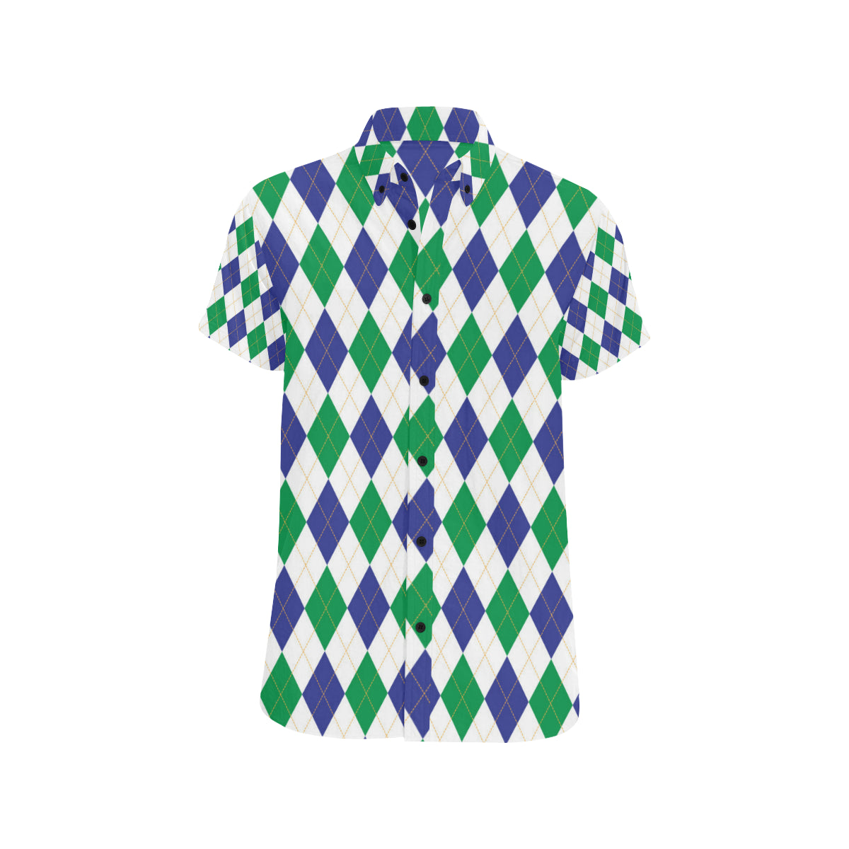 Argyle Green Blue Pattern Print Design 03 Men's Short Sleeve Button Up Shirt