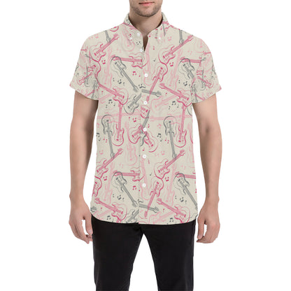 Bass Guitar Pattern Print Design 02 Men's Short Sleeve Button Up Shirt