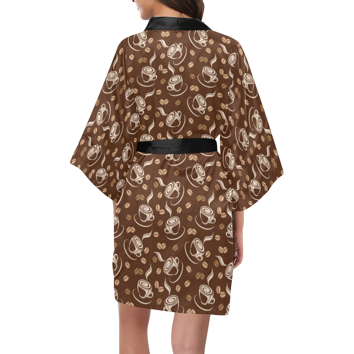 Coffee Pattern Print Design 03 Women's Short Kimono