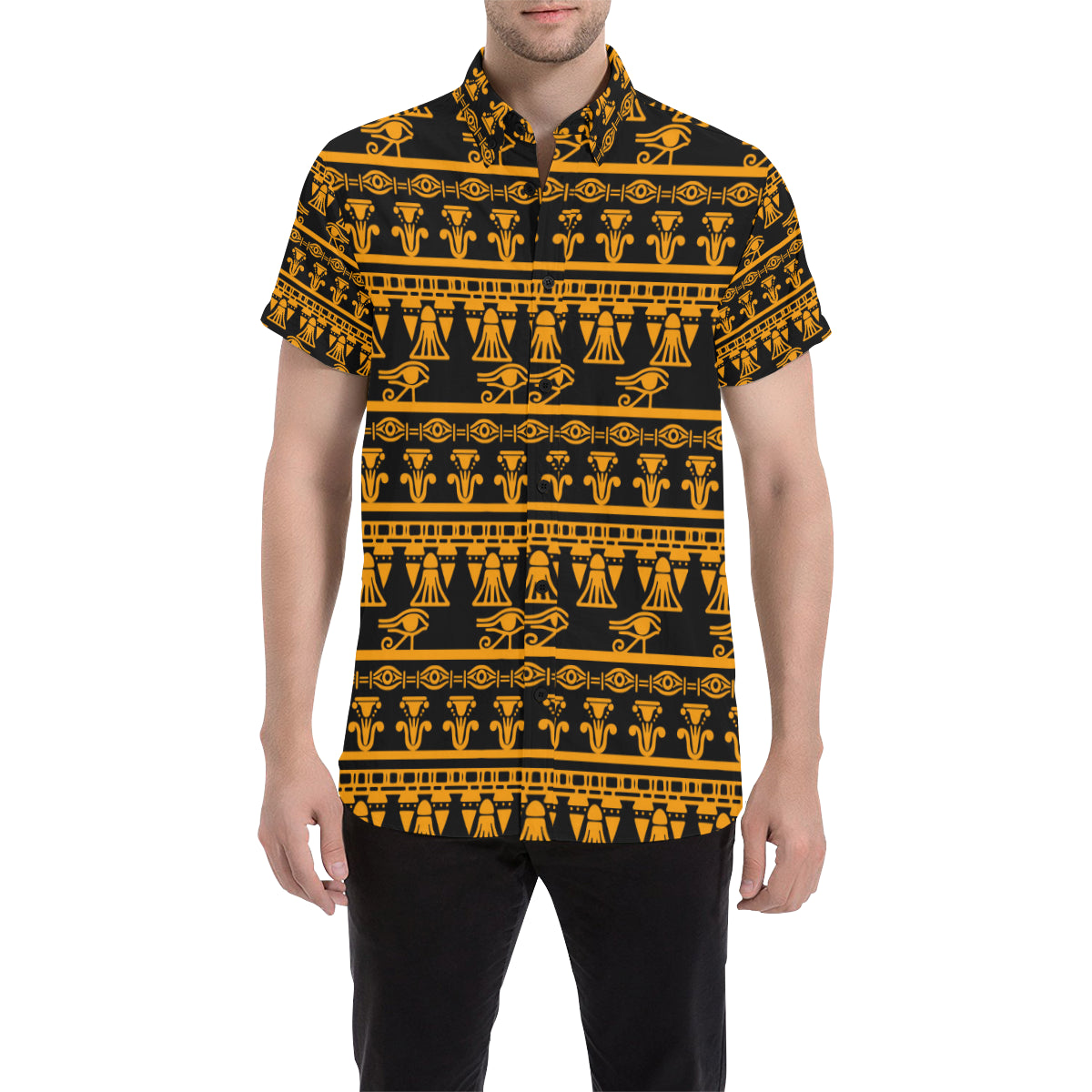 Eye of Horus Tribal Egypt Pattern Men's Short Sleeve Button Up Shirt