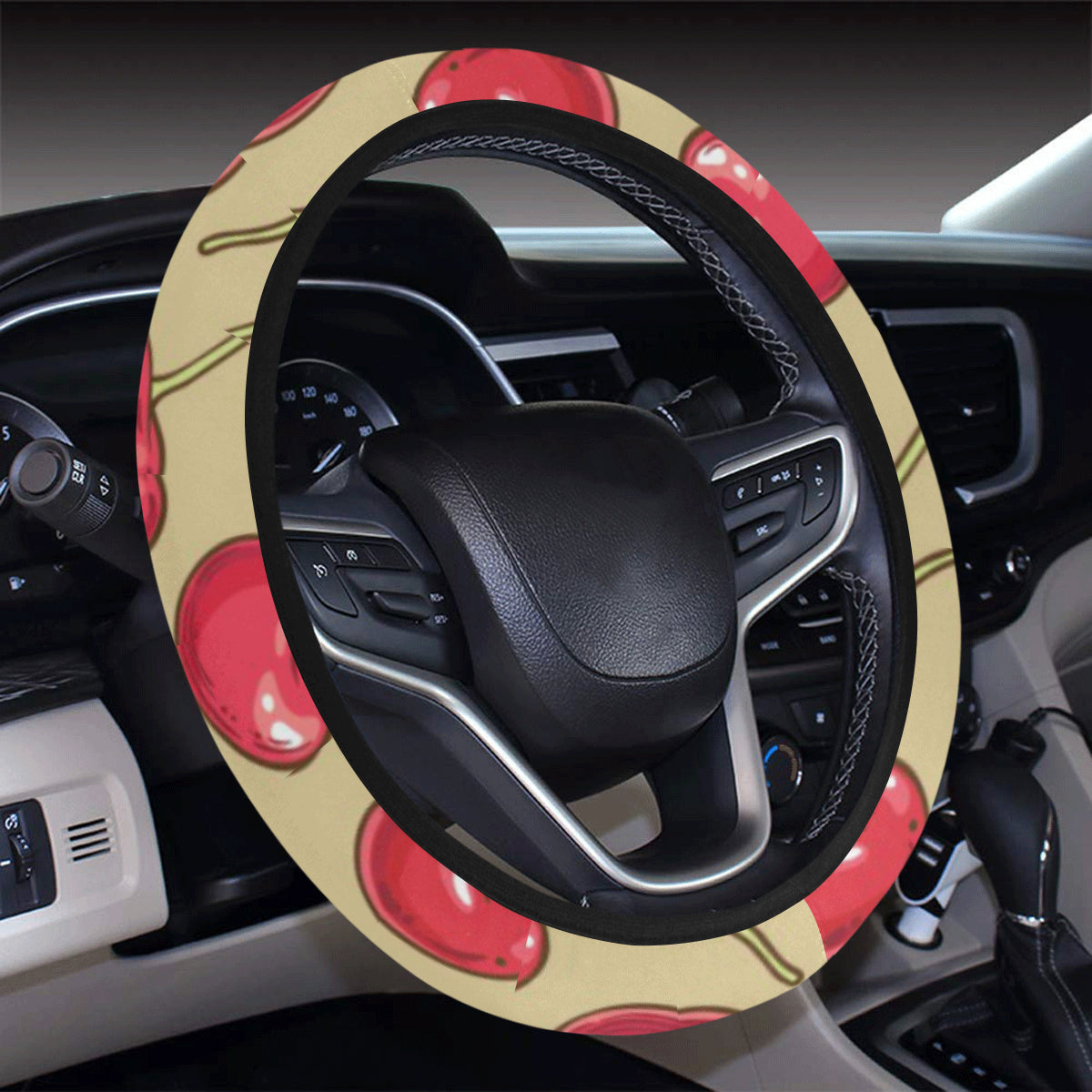 Cherry Pattern Print Design CH05 Steering Wheel Cover with Elastic Edge