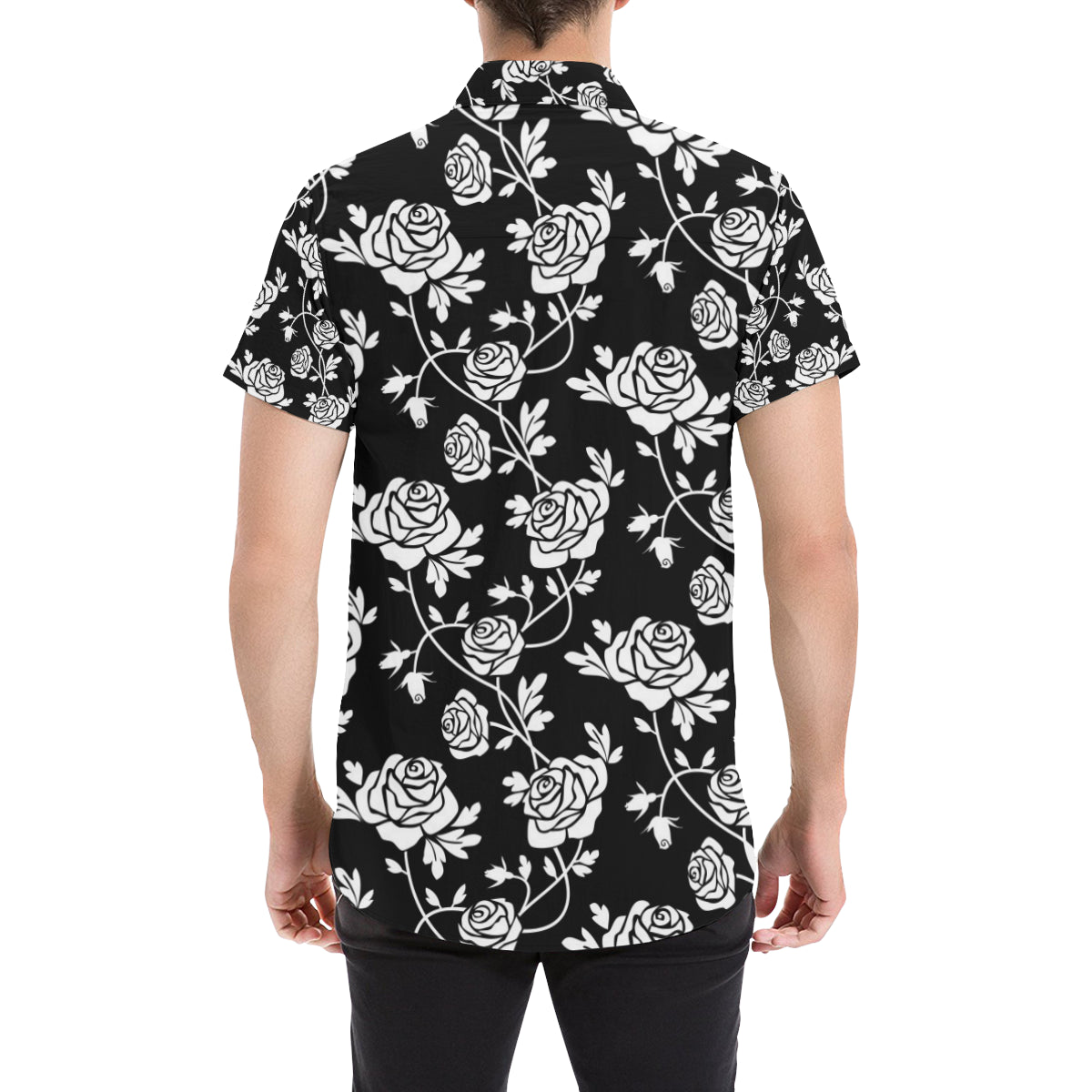 Rose Pattern Print Design RO013 Men's Short Sleeve Button Up Shirt