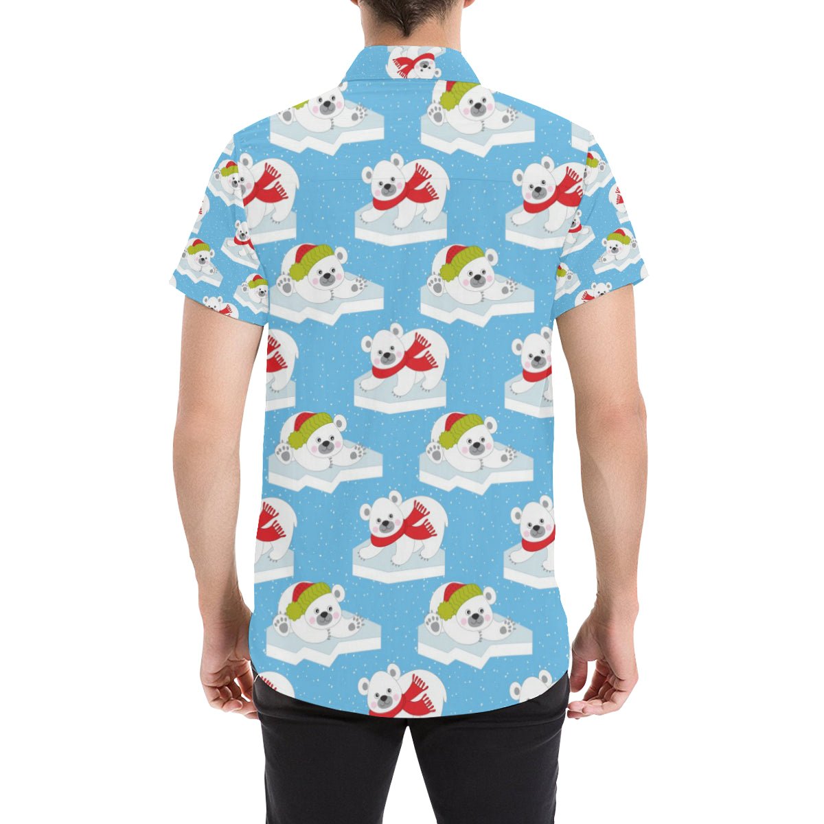 Polar Bear Pattern Print Design PB06 Men's Short Sleeve Button Up Shirt