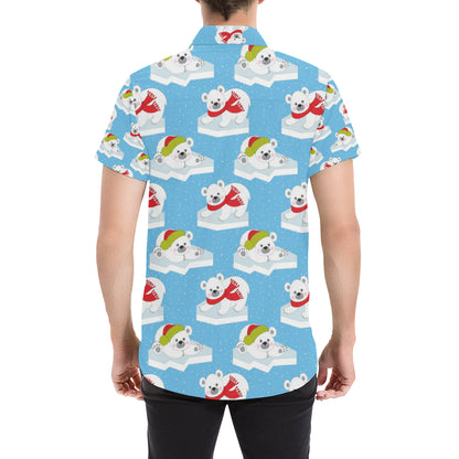 Polar Bear Pattern Print Design PB06 Men's Short Sleeve Button Up Shirt