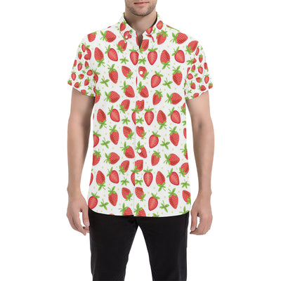 Strawberry Pattern Print Design SB07 Men's Short Sleeve Button Up Shirt