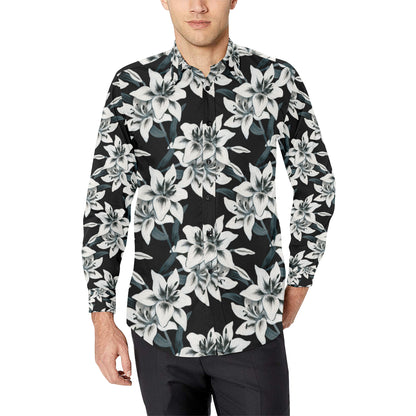 Lily Pattern Print Design 03 Men's Long Sleeve Shirt