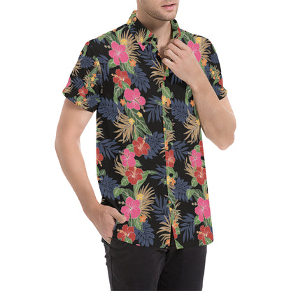 Hawaiian Themed Pattern Print Design H011 Men's Short Sleeve Button Up Shirt