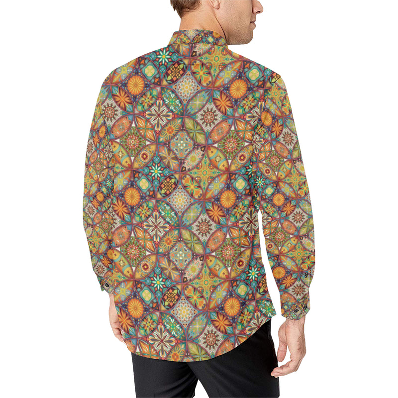 Mandala Flower Themed Design Print Men's Long Sleeve Shirt