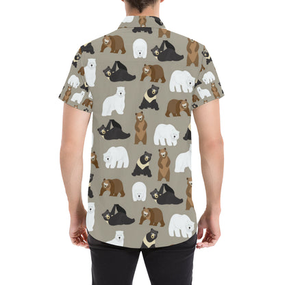 Bear Pattern Print Design BE03 Men's Short Sleeve Button Up Shirt