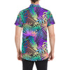 Neon Flower Tropical Palm Leaves Men's Short Sleeve Button Up Shirt