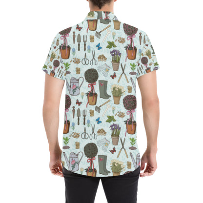 Gardening Pattern Print Design G01 Men's Short Sleeve Button Up Shirt