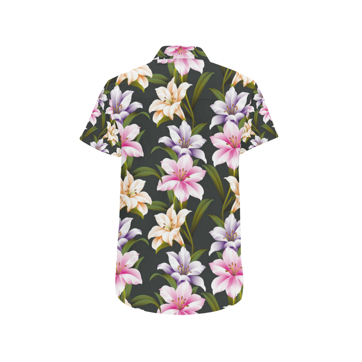 Lily Pattern Print Design LY01 Men's Short Sleeve Button Up Shirt