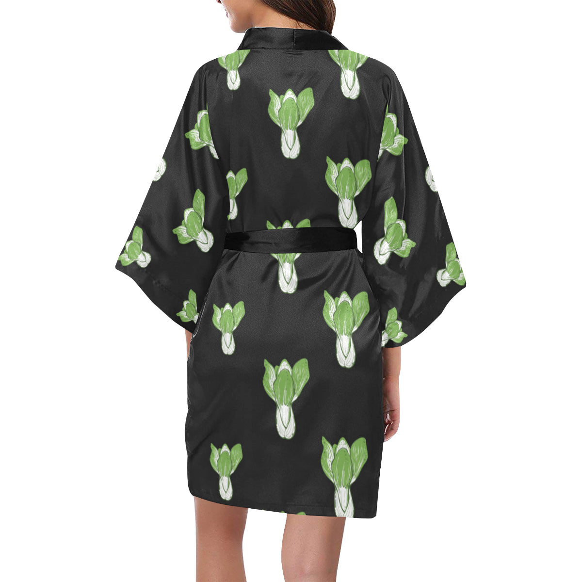 Kale Pattern Print Design 02 Women's Short Kimono