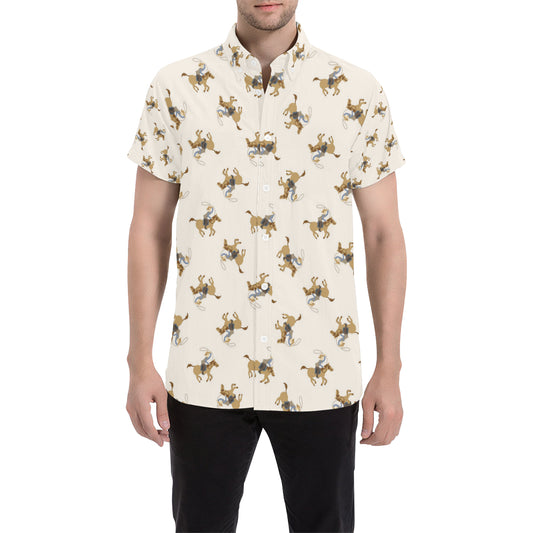 Cowboy Pattern Print Design 01 Men's Short Sleeve Button Up Shirt