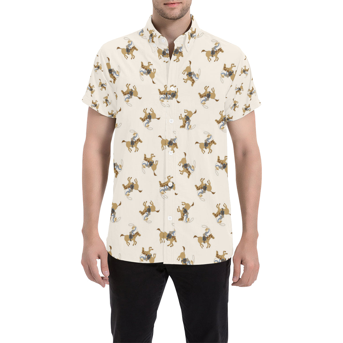 Cowboy Pattern Print Design 01 Men's Short Sleeve Button Up Shirt