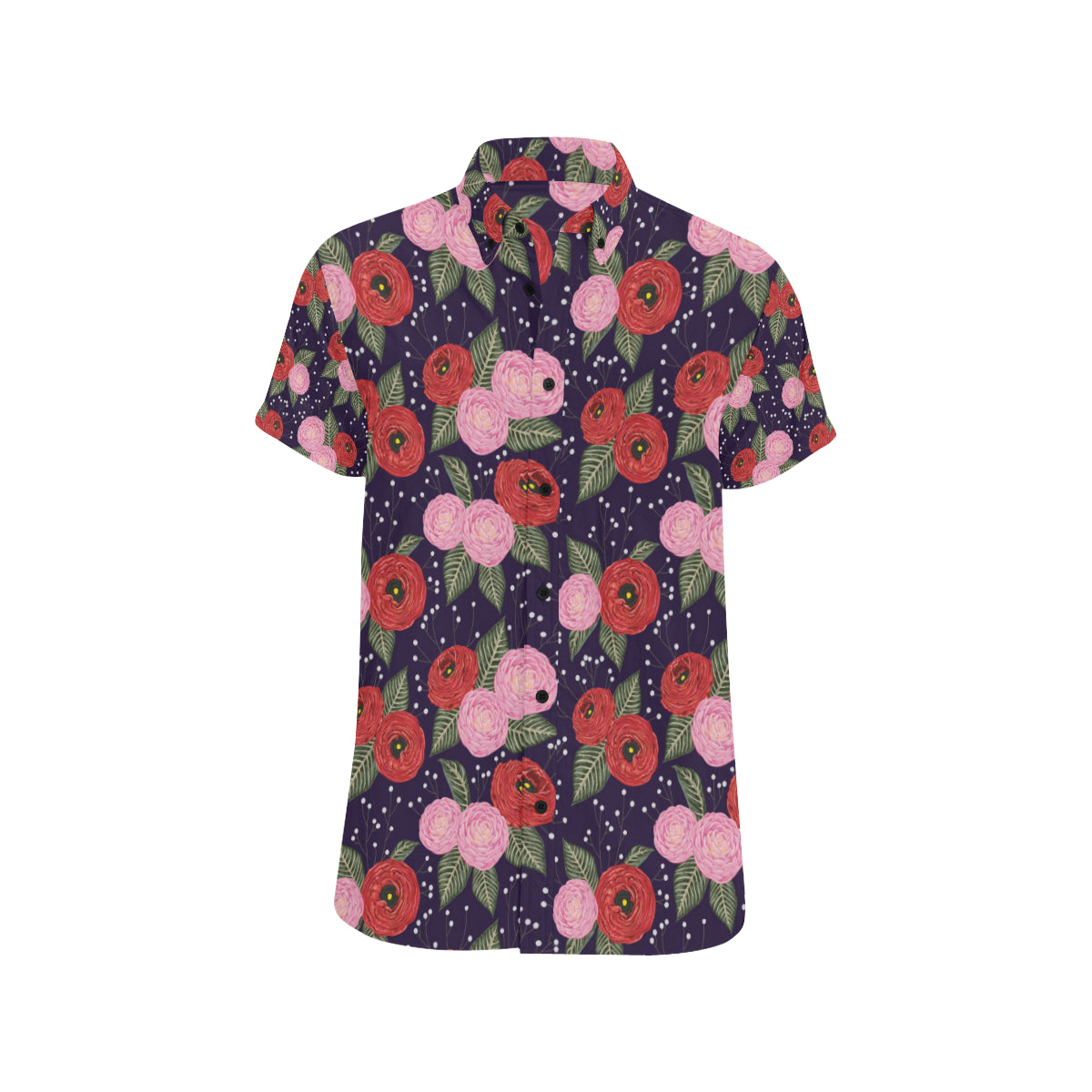 Camellia Pattern Print Design CM02 Men's Short Sleeve Button Up Shirt