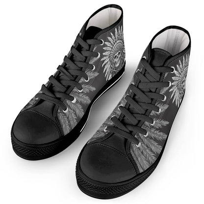 Native American Indian Skull Men High Top Canvas Shoes