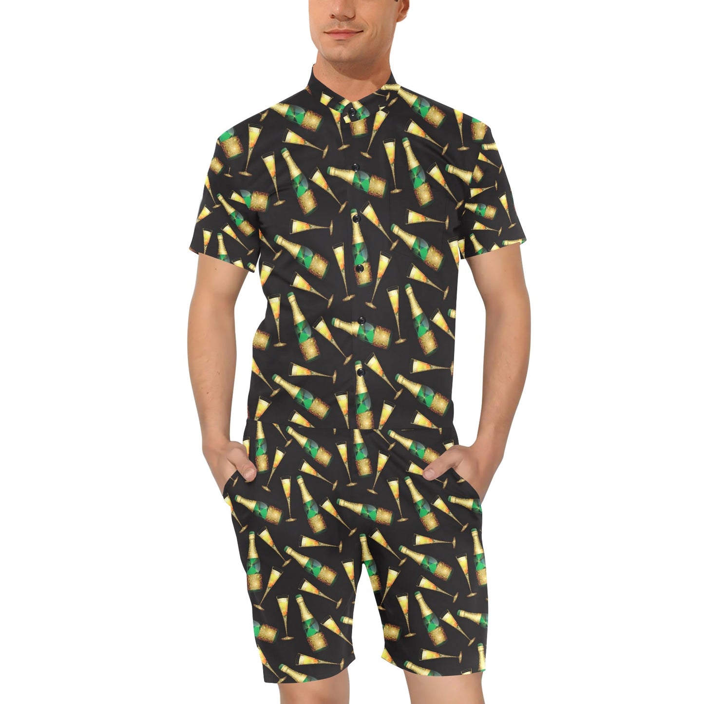 Champagne Pattern Print Design 02 Men's Romper