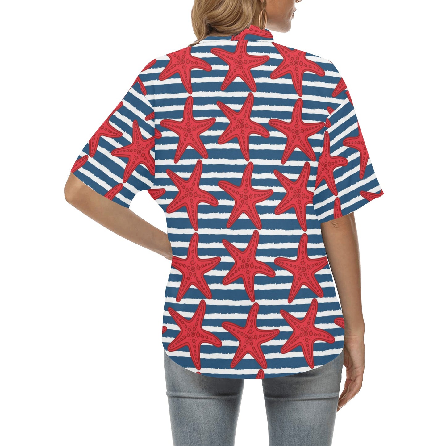 Starfish Red Pattern Print Design 02 Women's Hawaiian Shirt