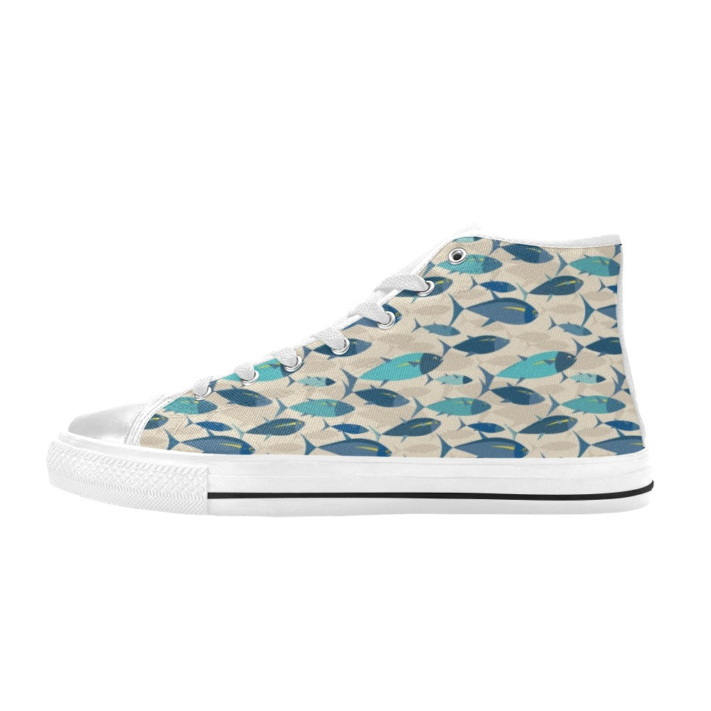 Tuna Fish Print Design LKS302 High Top Women's White Shoes