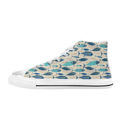 Tuna Fish Print Design LKS302 High Top Women's White Shoes