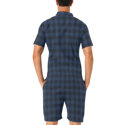 Navy Blue Tartan Plaid Pattern Men's Romper