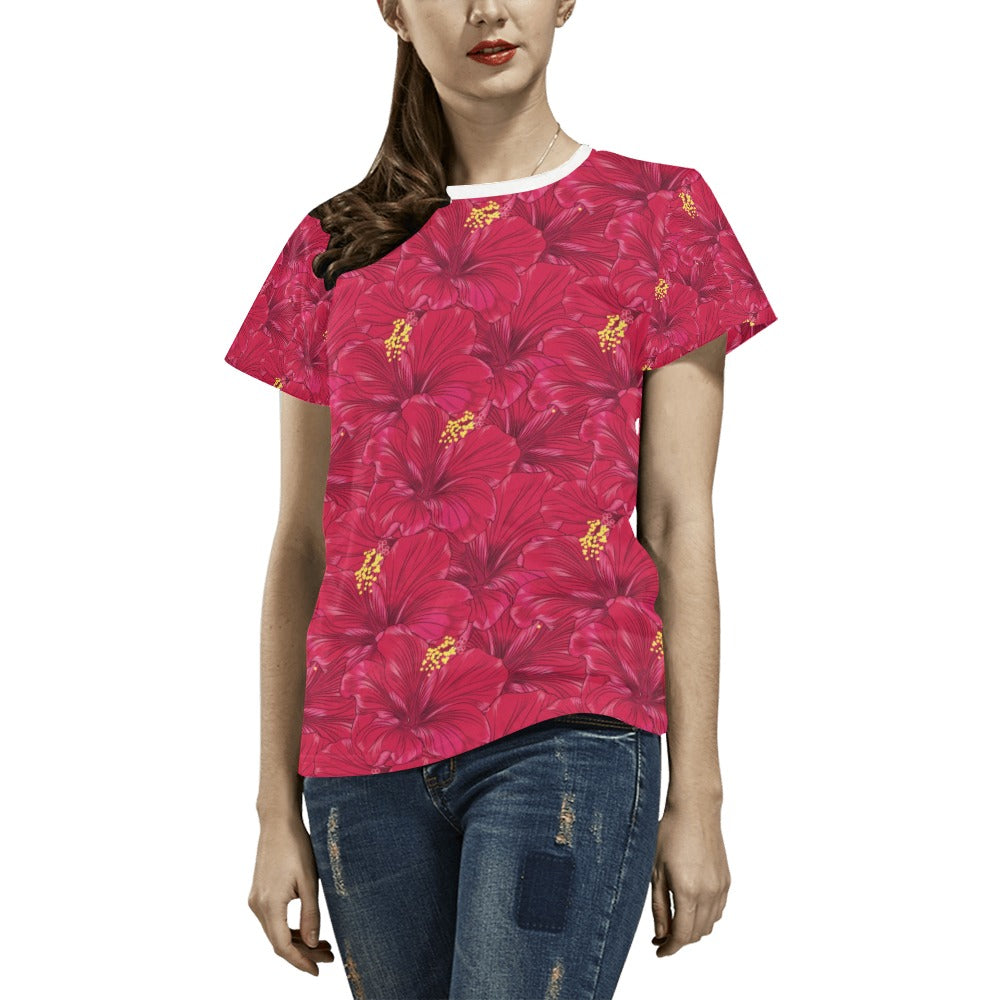 Hibiscus Red Pattern Print LKS308 Women's  T-shirt