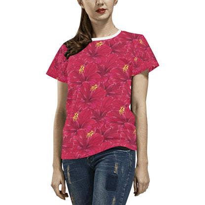 Hibiscus Red Pattern Print LKS308 Women's  T-shirt