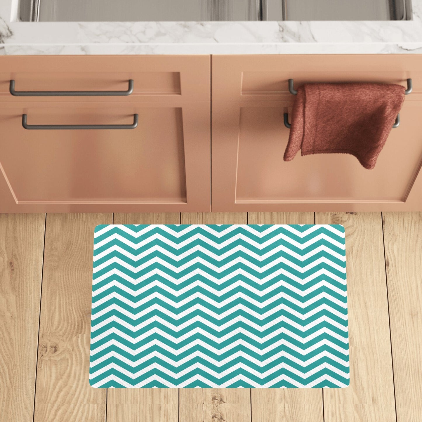 Chevron Teal Pattern Print Design 02 Kitchen Mat