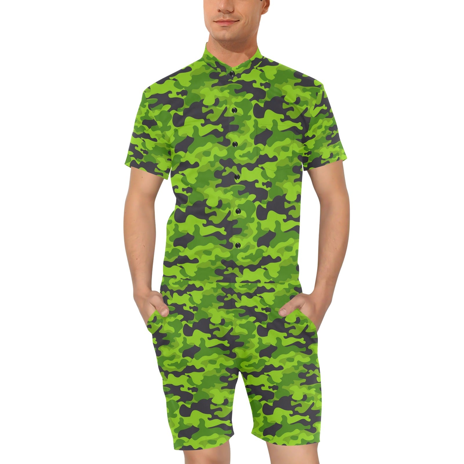 Green Kelly Camo Print Men's Romper