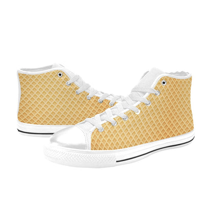 Waffle Texture Print Design LKS302 High Top Women's White Shoes