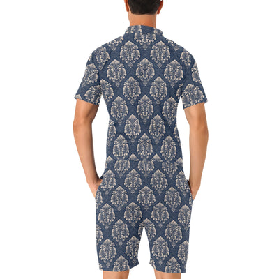 Damask Blue Luxury Print Pattern Men's Romper