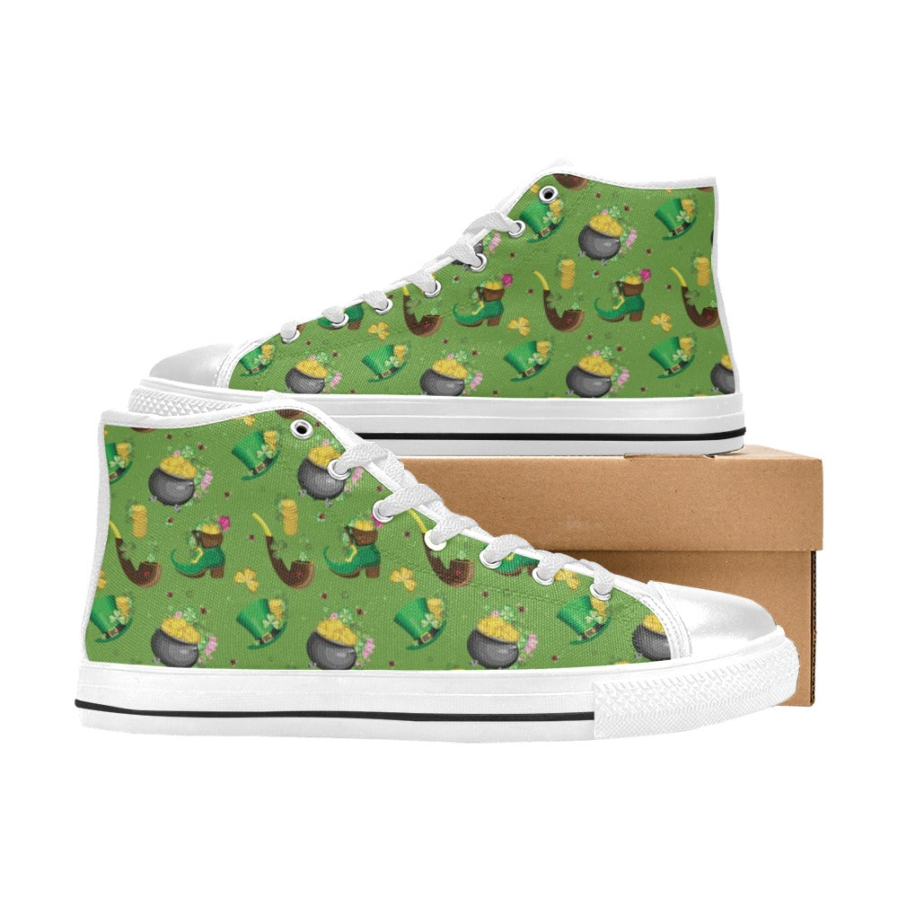Shamrock Saint Patrick's Day Print Design LKS306 High Top Women's White Shoes
