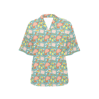 Beach Scene Pattern Print Design 02 Women's Hawaiian Shirt