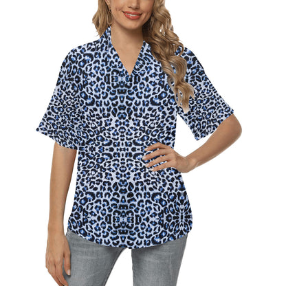 Leopard Blue Skin Print Women's Hawaiian Shirt