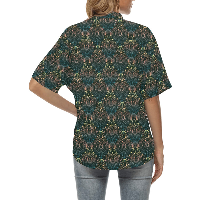 Sun Moon Print Design LKS307 Women's Hawaiian Shirt