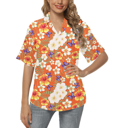 Tropical Flower Pattern Print Design TF027 Women's Hawaiian Shirt