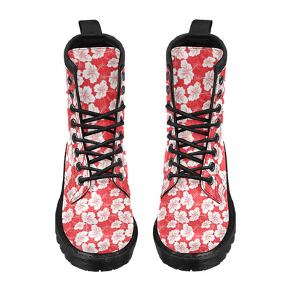 Flower Hawaiian Hibiscus Red Background Print Women's Boots