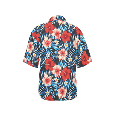 Red Hibiscus Blue Scene Women's Hawaiian Shirt