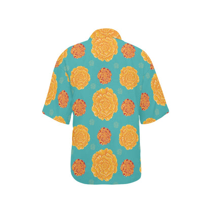 Marigold Pattern Print Design 02 Women's Hawaiian Shirt