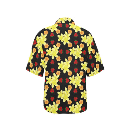 Yellow Plumeria Pattern Print Design PM04 Women's Hawaiian Shirt