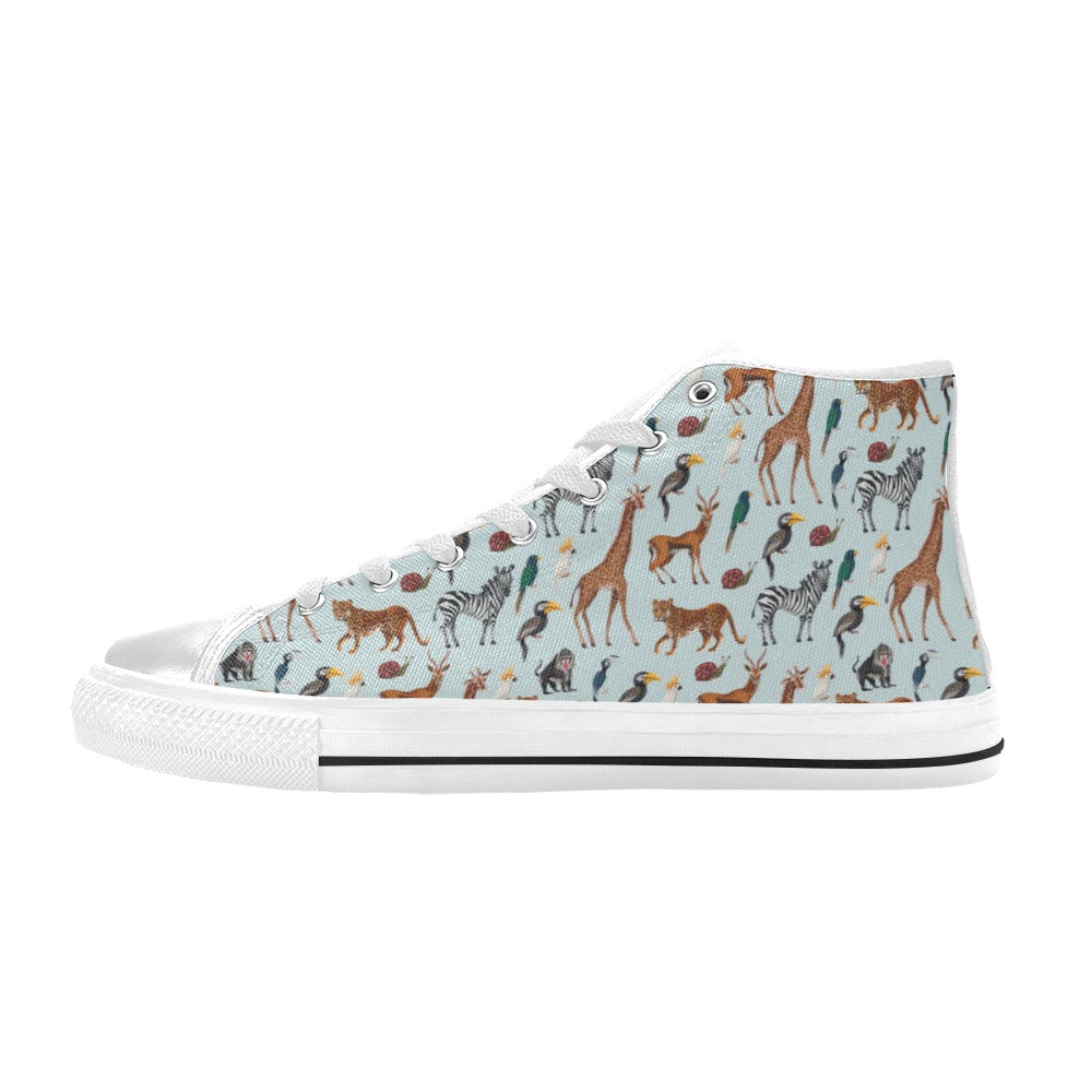 Safari Animal Print Design LKS306 High Top Women's White Shoes
