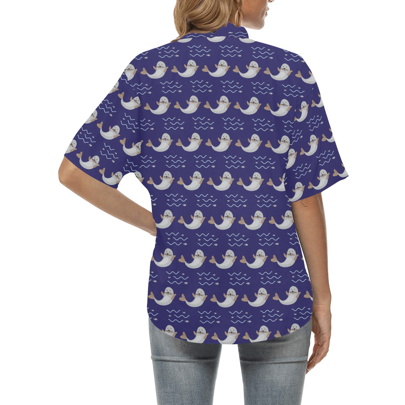 Sea Lion Print Design LKS404 Women's Hawaiian Shirt
