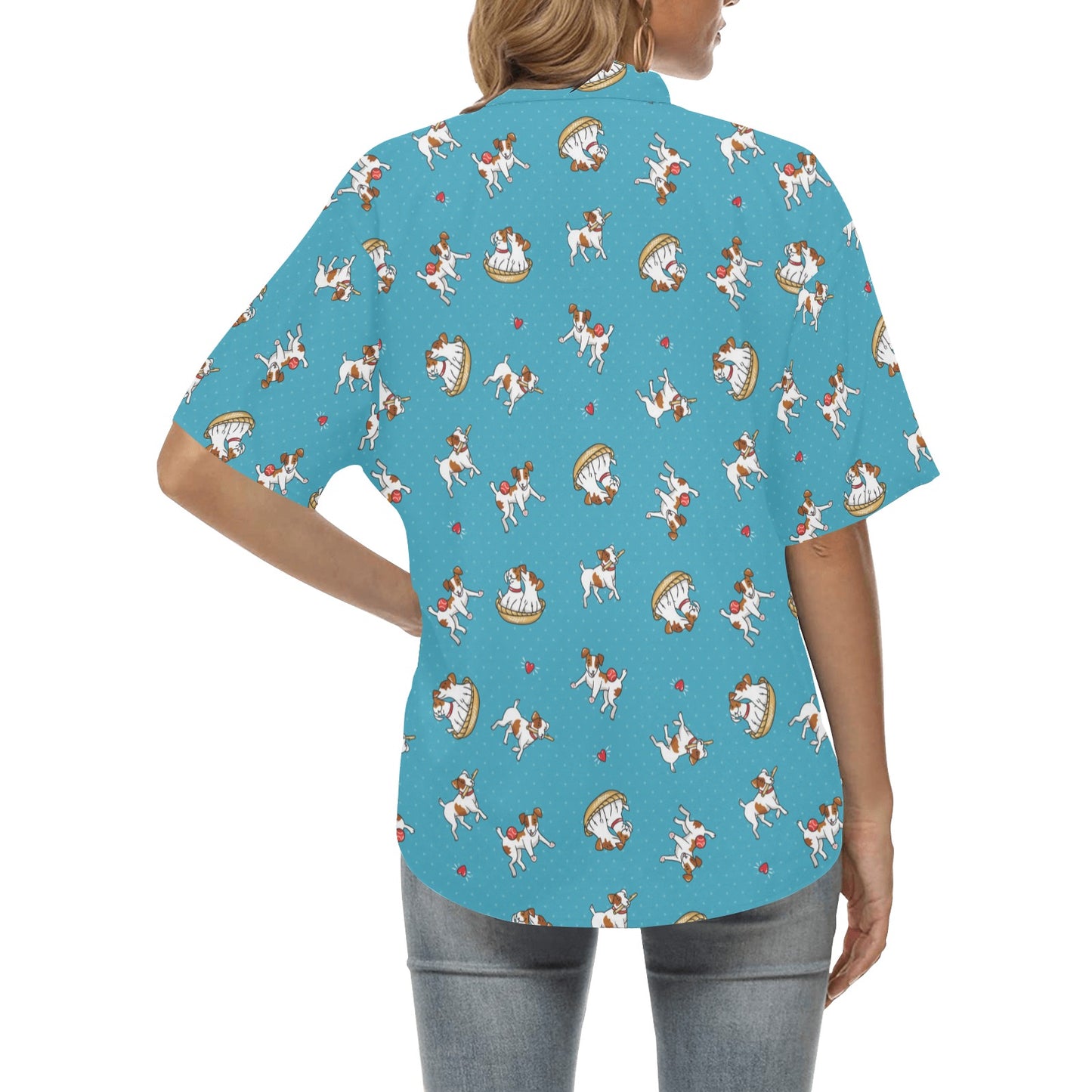 Russell Terriers Playing Print Design LKS305 Women's Hawaiian Shirt