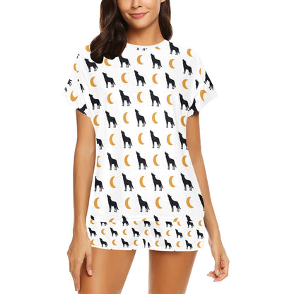 Wolf Moon Print Design LKS302 Women's Short Pajama Set