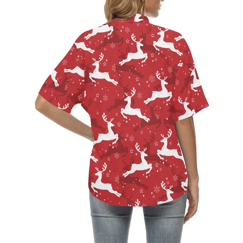Reindeer Red Pattern Print Design 01 Women's Hawaiian Shirt