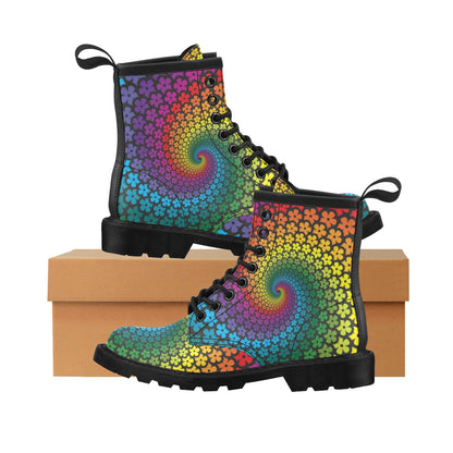 Flower Power Rainbow Spiral Print Women's Boots