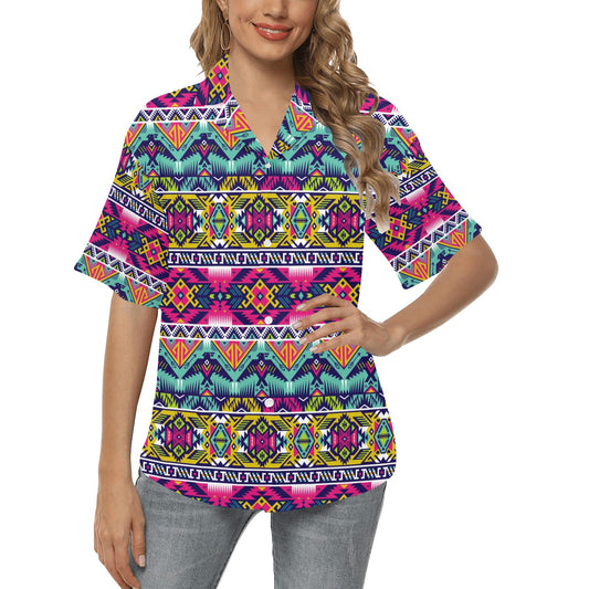 Indian Navajo Color Themed Design Print Women's Hawaiian Shirt