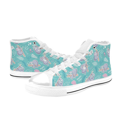 Sloth Print Design LKS309 High Top Women's White Shoes